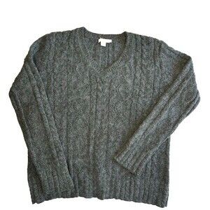 J.CREW Alpaca Mohair Cable knit V Neck Sweater Gray Size L Large